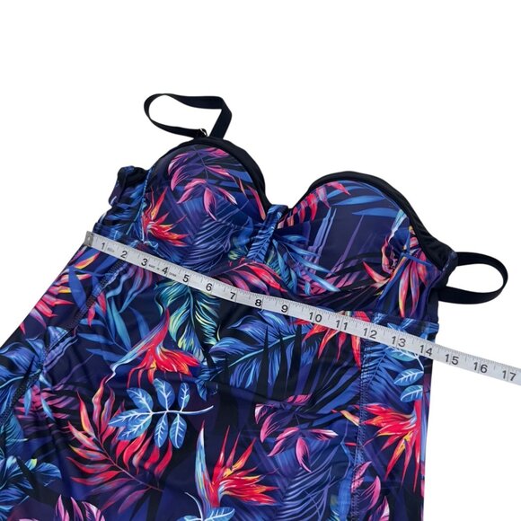 Yonique Women M Tropical Floral Print Tankini Top Adjustable Straps Padded Cups - Picture 6 of 9